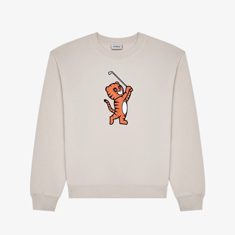 Malbon Youth Cub Buckets Crewneck Dove Grey Logo Golf Sweatshirt L NEW Cotton